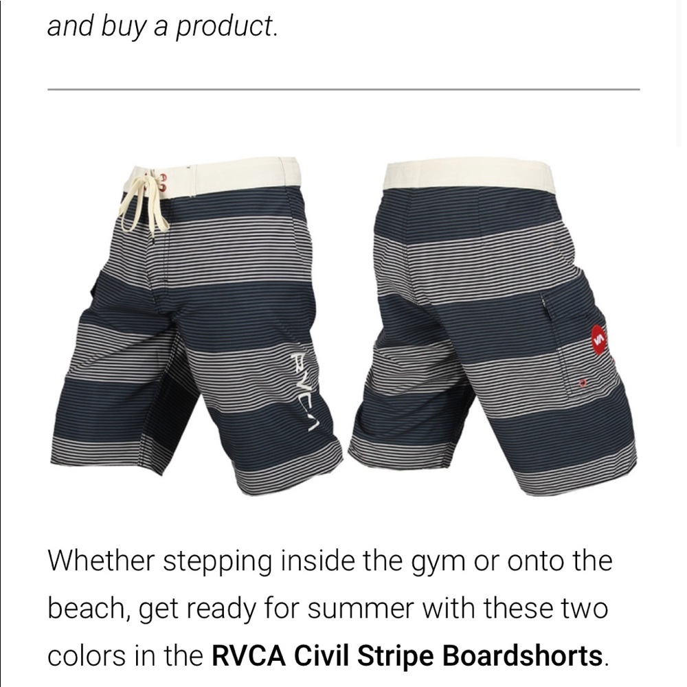 RVCA Civil Stripe Board-shorts in navy and white.
Size 30